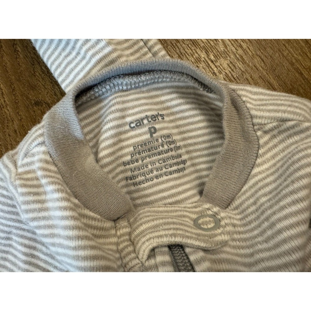 Carters Preemie Baby Boy Sleeper Striped Zipper Gray Outfit Romper Cotton Zips - Picture 6 of 6